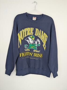 Vintage Notre Dame Fighting Irish Sweatshirt Mens L Leprechaun USA Nutmeg 90s